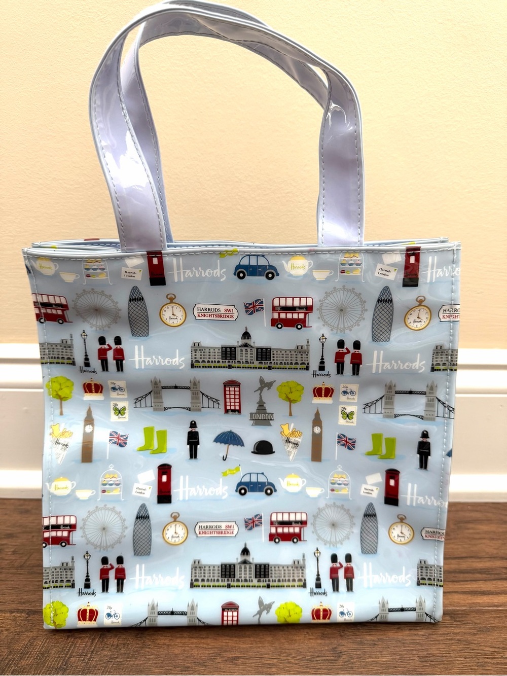 🇬🇧 Harrods London Landmarks PVC Waterproof Tote Bag light blue